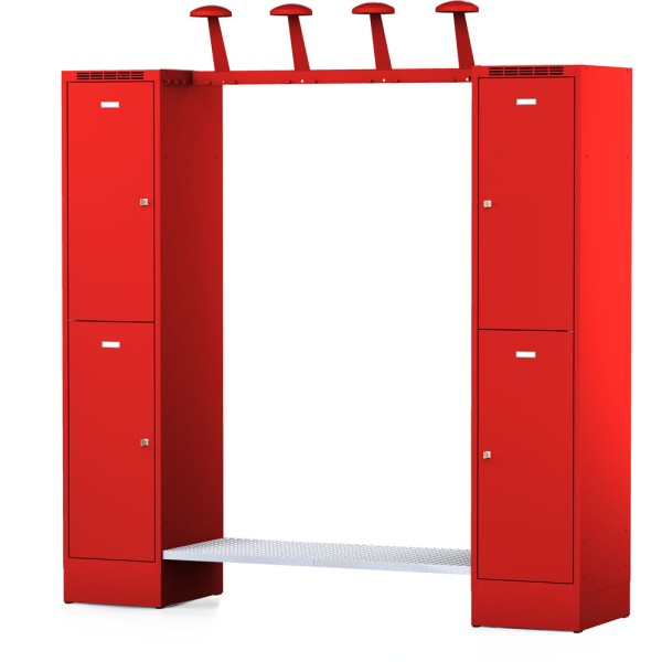 lockeel® Fire brigade coat rack FLEX 4er in fire red with fire red doors