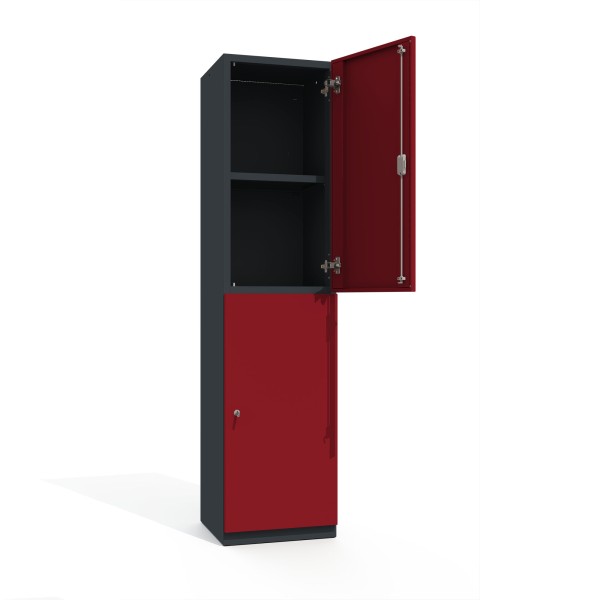 lockeel® office cabinet premium 4 shelves 2 doors in anthracite gray with ruby red doors