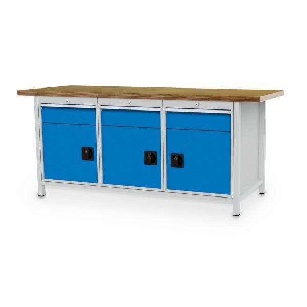 Box workbench W 2000 x D 750 x H 859 mm with 3 drawers and 3 doors