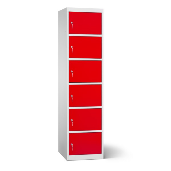 lockeel® battery charging cabinet 6 compartments with body in light grey and door in traffic red