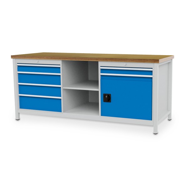 Box workbench W 2000 mm with 6 drawers, 2 shelves and 1 door