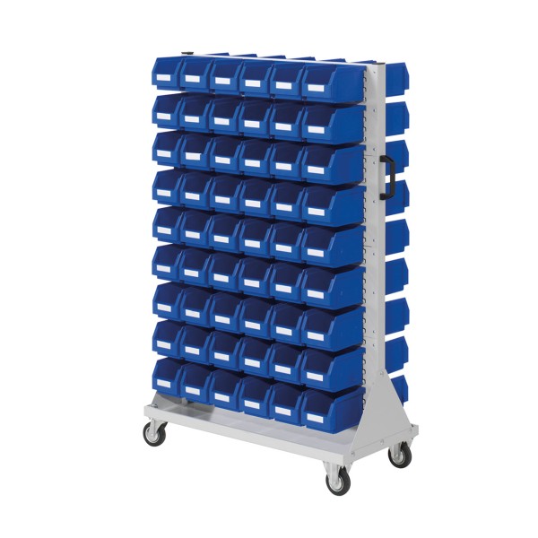 Assembly trolley with 108 small parts boxes