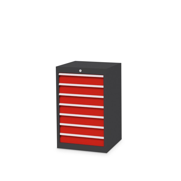 Drawer cabinet W 530 x D 500 x H 819 mm with 7 drawers, body anthracite RAL 7016, fronts traffic red RAL 3020