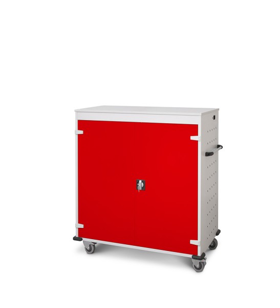 lockeel® laptop trolley 30 storage spaces with carcass in light grey and doors in traffic red