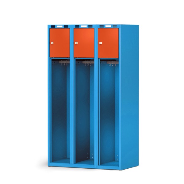lockeel® Youth fire brigade locker JUNIOR 3er in light blue with pure orange door