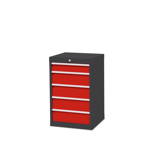 Drawer cabinet W 530 x D 500 x H 819 mm with 5 drawers, body anthracite RAL 7016, fronts traffic red RAL 3020