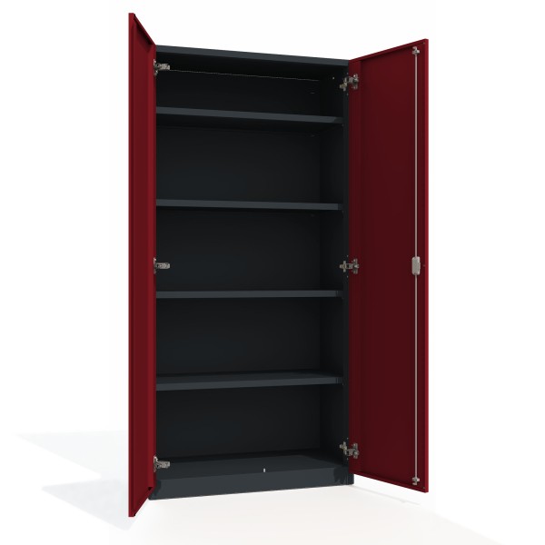 lockeel® office cabinet premium 5 shelves wing doors in anthracite gray with ruby red doors