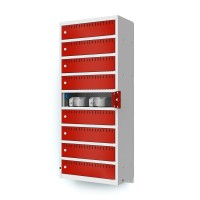 lockeel® battery charging cabinet with 9 compartments for wall mounting in light grey with traffic red doors
