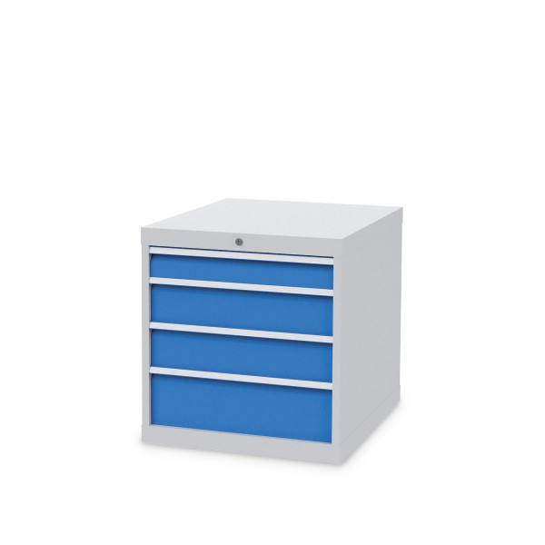 Drawer cabinet W705xD736xH719 mm with 4 drawers, body light grey RAL 7035 / fronts light blue RAL 5012