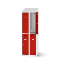 lockeel® wardrobe locker including loading function with four compartments in light grey and traffic red doors