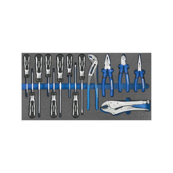 Pliers-screwdriver set 14 pcs. with inlet 600 x 300 mm for insertion in drawers