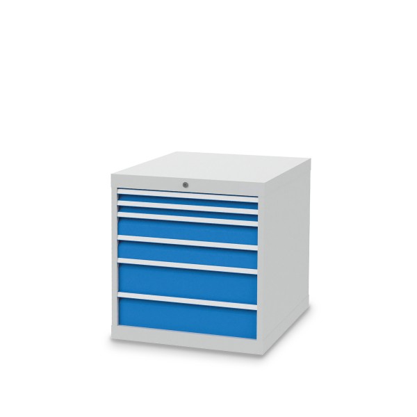 Drawer cabinet W705xD736xH719 mm with 6 drawers, body light grey RAL 7035 / fronts light blue RAL 5012