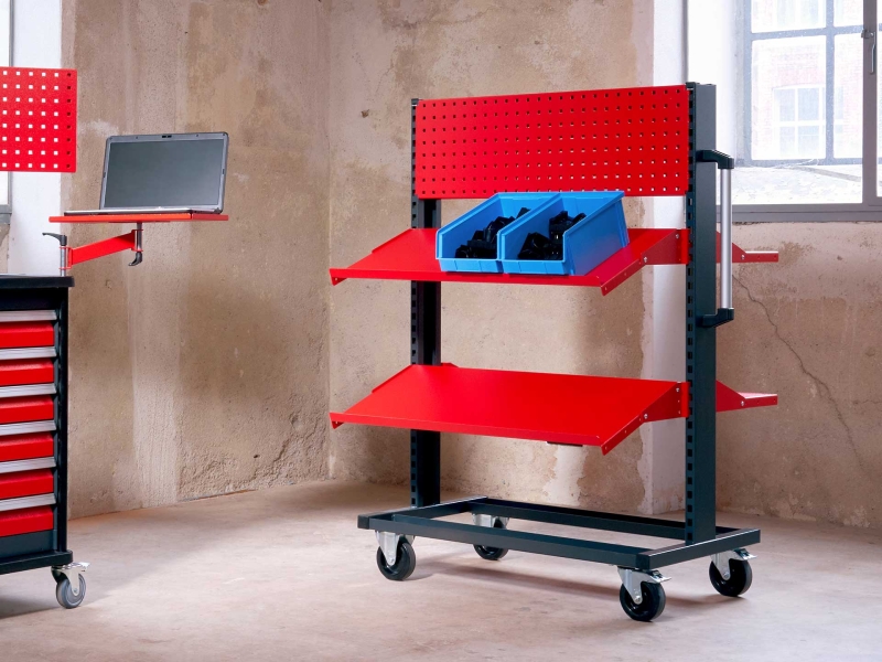 Loading trolley and transport trolley with open fronted storage bins | rotstahl®