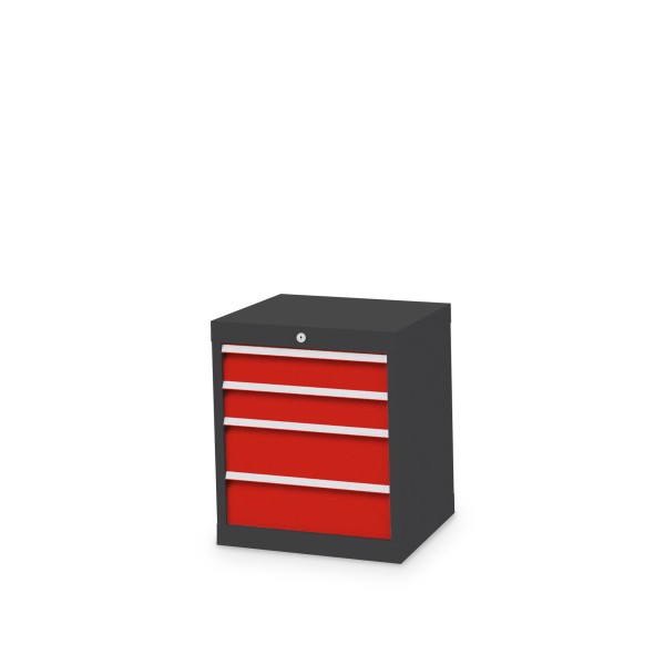 Drawer cabinet W 530 x D 500 x H 619 mm with 4 drawers, body anthracite RAL 7016, fronts traffic red RAL 3020