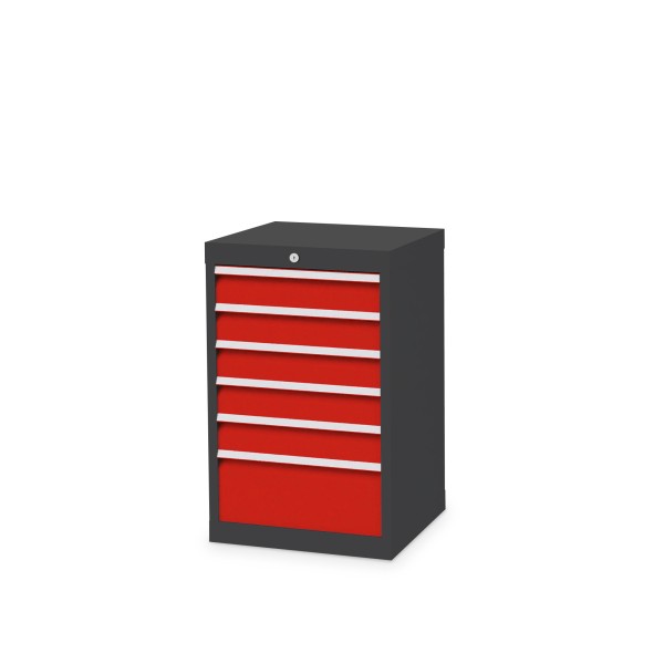 Drawer cabinet W 530 x D 500 x H 819 mm with 6 drawers, body anthracite RAL 7016, fronts traffic red RAL 3020