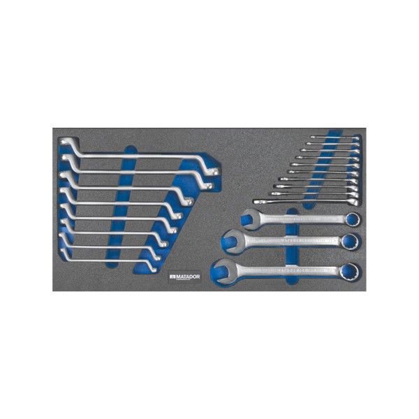 Tool spanner set 21 pcs. with inlet 600 x 300 mm for insertion in drawers