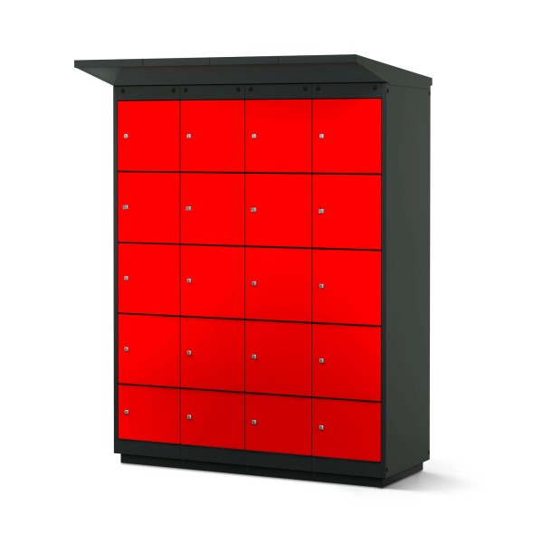 lockeel® e-bike charging station 16 doors  for outdoor use in anthracite grey with fire-red doors