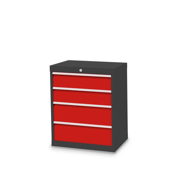 Drawer cabinet W 680 x D 500 x H 819 mm with 4 drawers, body anthracite RAL 7016, fronts traffic red RAL 3020