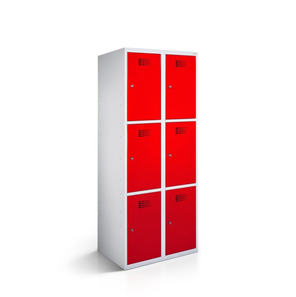 lockeel® locker 2x3 doors with body in light grey and door in traffic red