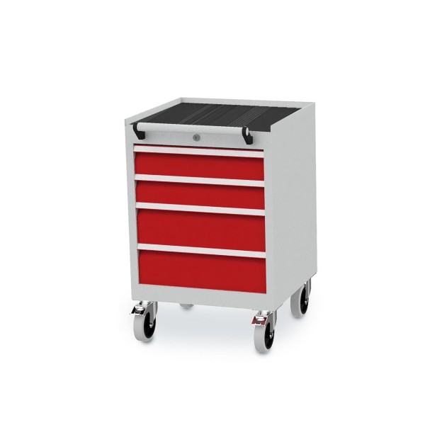Mobile drawer cabinet with 4 drawers, body light grey RAL 7035, fronts traffic red RAL 3020