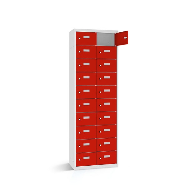 lockeel® safe for valuables 20 compartments with body in light grey and doors in traffic red