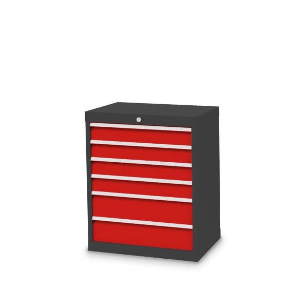 Drawer cabinet W 680 x D 500 x H 819 mm with 6 drawers, body anthracite RAL 7016, fronts traffic red RAL 3020