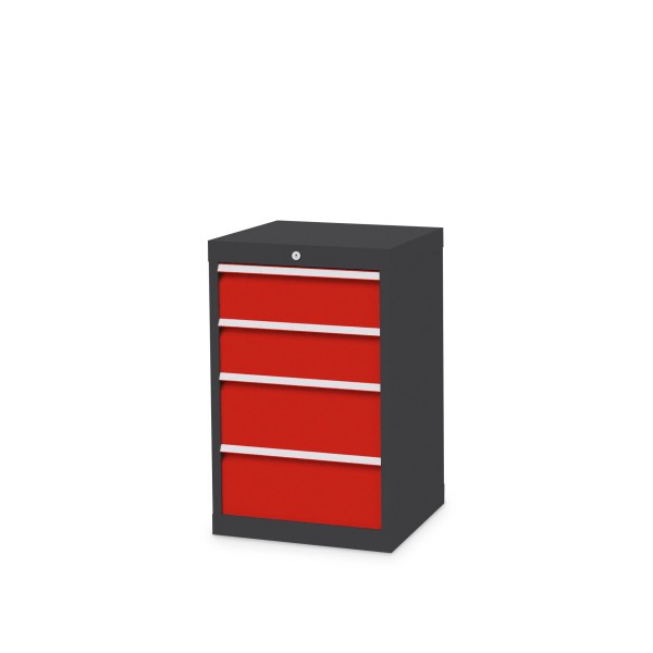 Drawer cabinet W 530 x D 500 x H 819 mm with 4 drawers, body anthracite RAL 7016, fronts traffic red RAL 3020