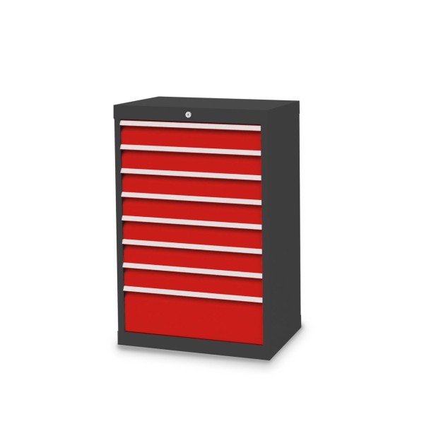 Drawer cabinet W 680 x D 500 x H 1019 mm with 8 drawers, body anthracite RAL 7016, fronts traffic red RAL 3020