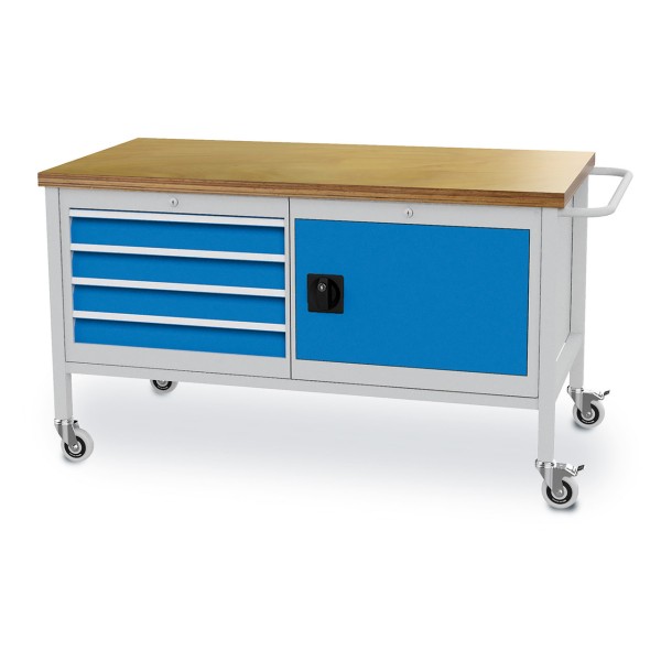 Mobile workbench W 1500 mm with 4 drawers and 1 door