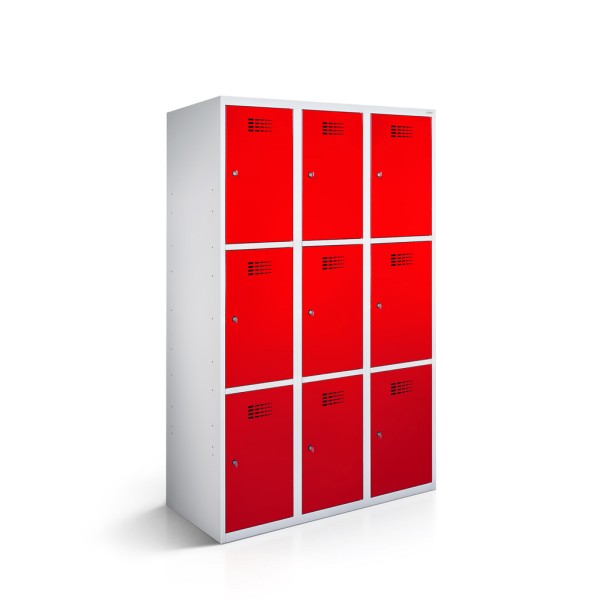 lockeel® locker 3x3 doors with carcase in light grey and door in traffic red
