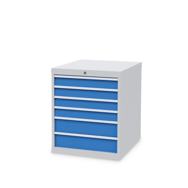 Drawer cabinet W705xD736xH819 mm with 6 drawers, body light grey RAL 7035 / fronts light blue RAL 5012