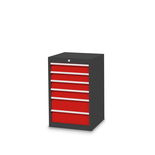 Drawer cabinet W 530 x D 500 x H 819 mm with 6 drawers, body anthracite RAL 7016, fronts traffic red RAL 3020