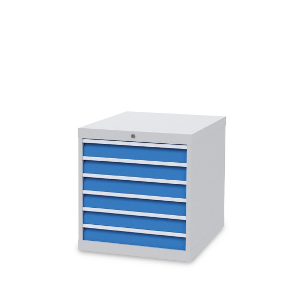 Drawer cabinet W705xD736xH719 mm with 6 drawers, body light grey RAL 7035 / fronts light blue RAL 5012