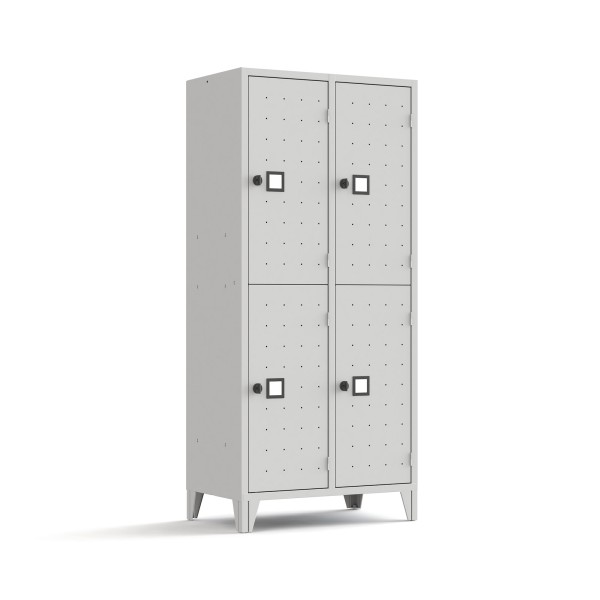 lockeel® Cloakroom locker q-series 4 doors with carcase in light grey and doors in light grey