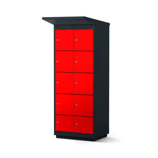 lockeel® e-bike charging station 8 doors  for outdoor use in anthracite grey with fire-red doors