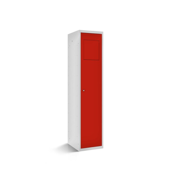 lockeel® linen cupboard in light grey with traffic red door