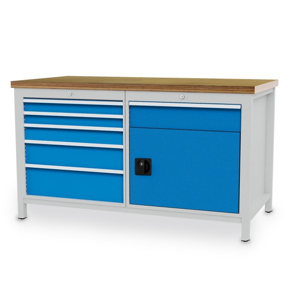 Box workbench W 1500 mm with 6 drawers and 1 door