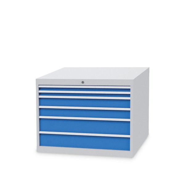 Drawer cabinet W 1005 x D 736 x H 719 mm with 6 drawers, body light grey RAL 7035, fronts light blue RAL 5012