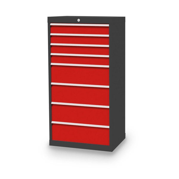 Drawer cabinet W 680 x D 500 x H 1319 mm with 8 drawers, body anthracite RAL 7016, fronts traffic red RAL 3020