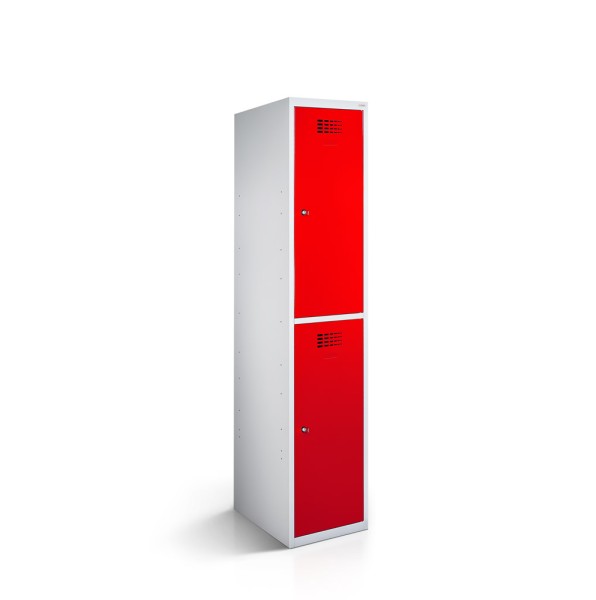 lockeel® Cloakroom locker 1 door with body in light grey and doors in traffic red