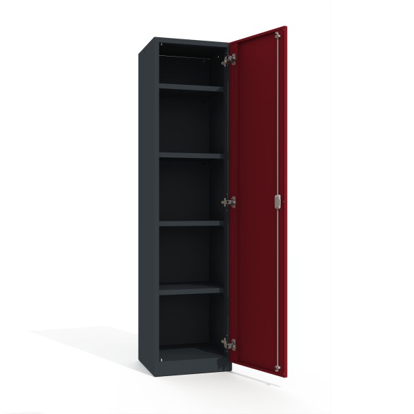 lockeel® office cabinet premium 5 shelves 1 door in anthracite gray with ruby red door