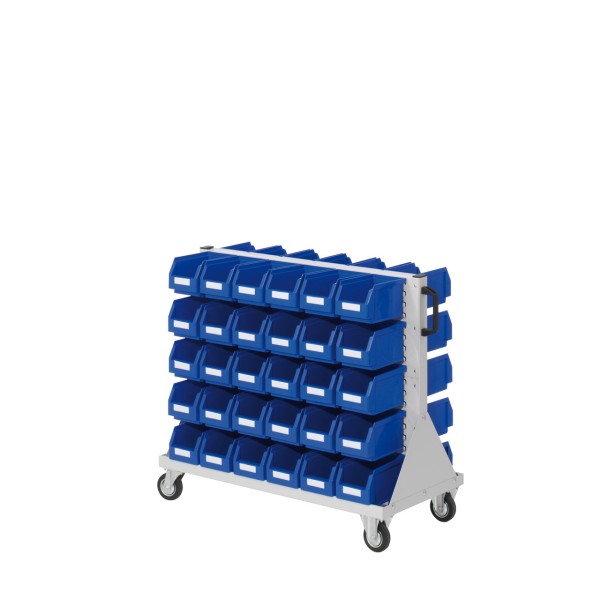 Assembly trolley with 60 small parts boxes
