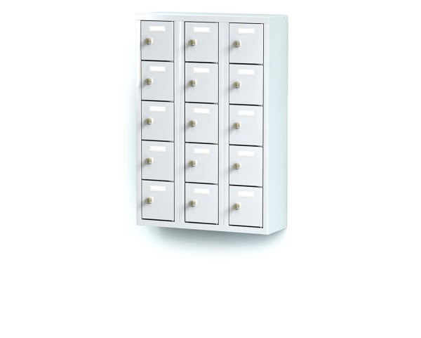lockeel® mini locker 3x5 compartments with light grey body and light grey doors