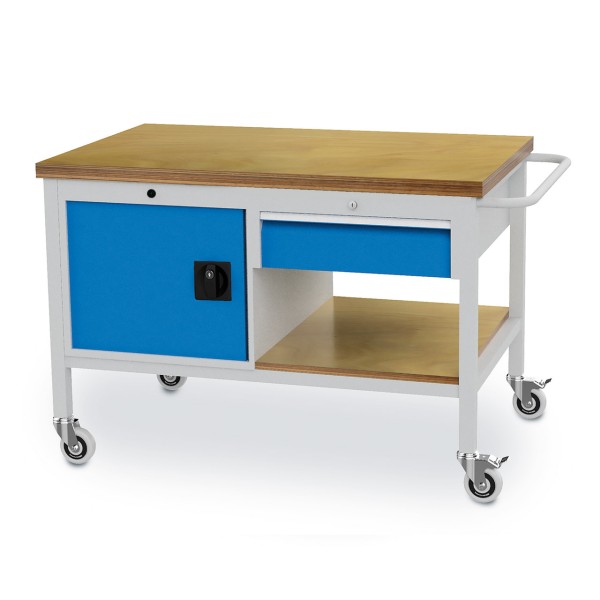 Mobile workbench W 1250 mm with 1 drawer and 1 door
