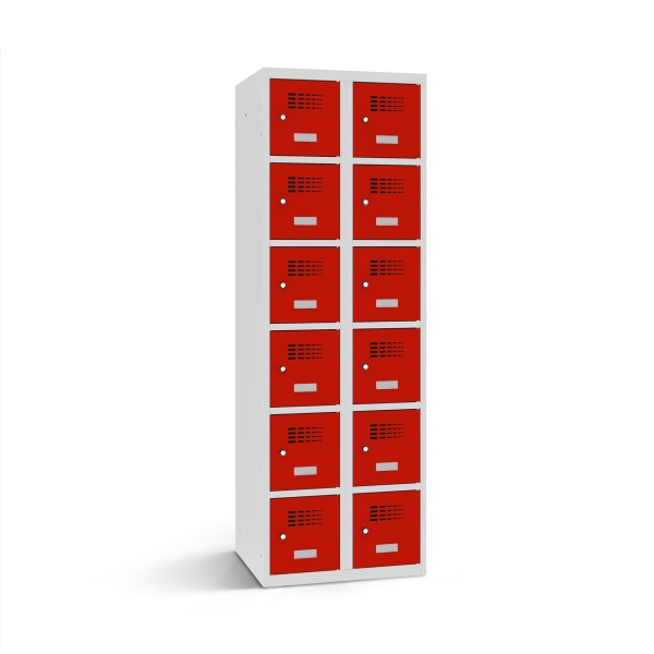 lockeel® locker 2x6 doors with body in light grey and door in traffic red