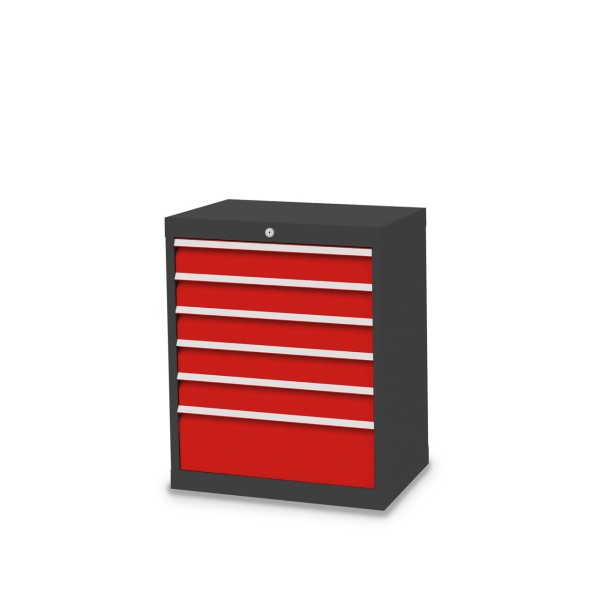 Drawer cabinet W 680 x D 500 x H 819 mm with 6 drawers, body anthracite RAL 7016, fronts traffic red RAL 3020