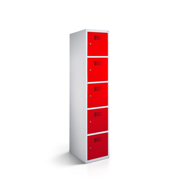 lockeel® locker 1x5 doors with body in light grey and door in traffic red