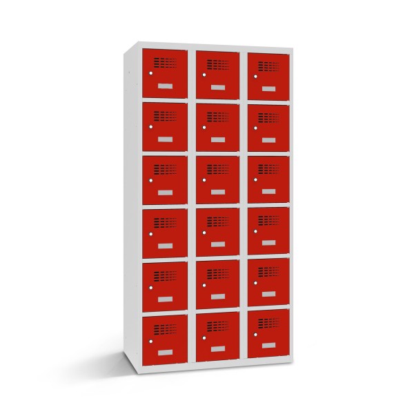 lockeel® locker 3x6 doors with body in light grey and door in traffic red