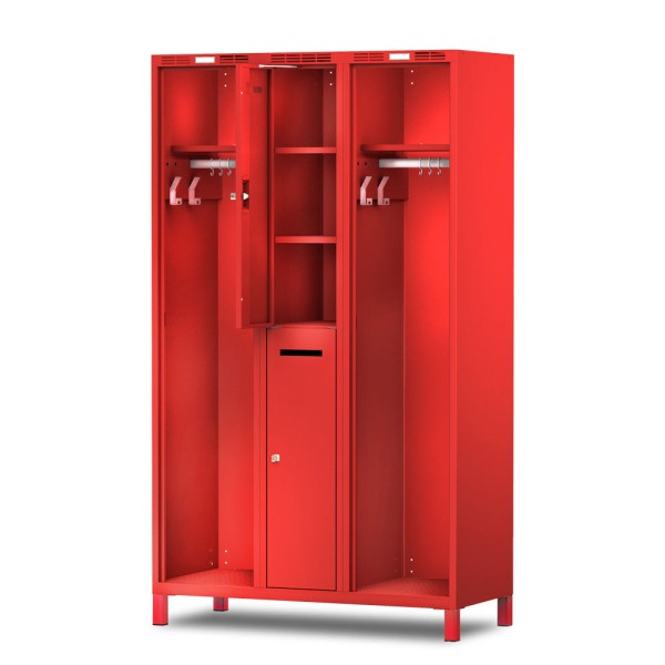 lockeel® fire brigade locker DUO in fire red and shelves in private compartment