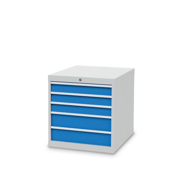 Drawer cabinet W705xD736xH719 mm with 5 drawers, body light grey RAL 7035 / fronts light blue RAL 5012